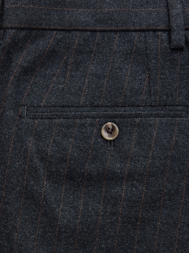Charcoal Grey Tailored Fit Stripe Trimmed Suit Trousers With Wool - Image 5 of 5 Charcoal Grey Tailored Fit Stripe Trimmed Suit Trousers With Wool - Image 5 of 5