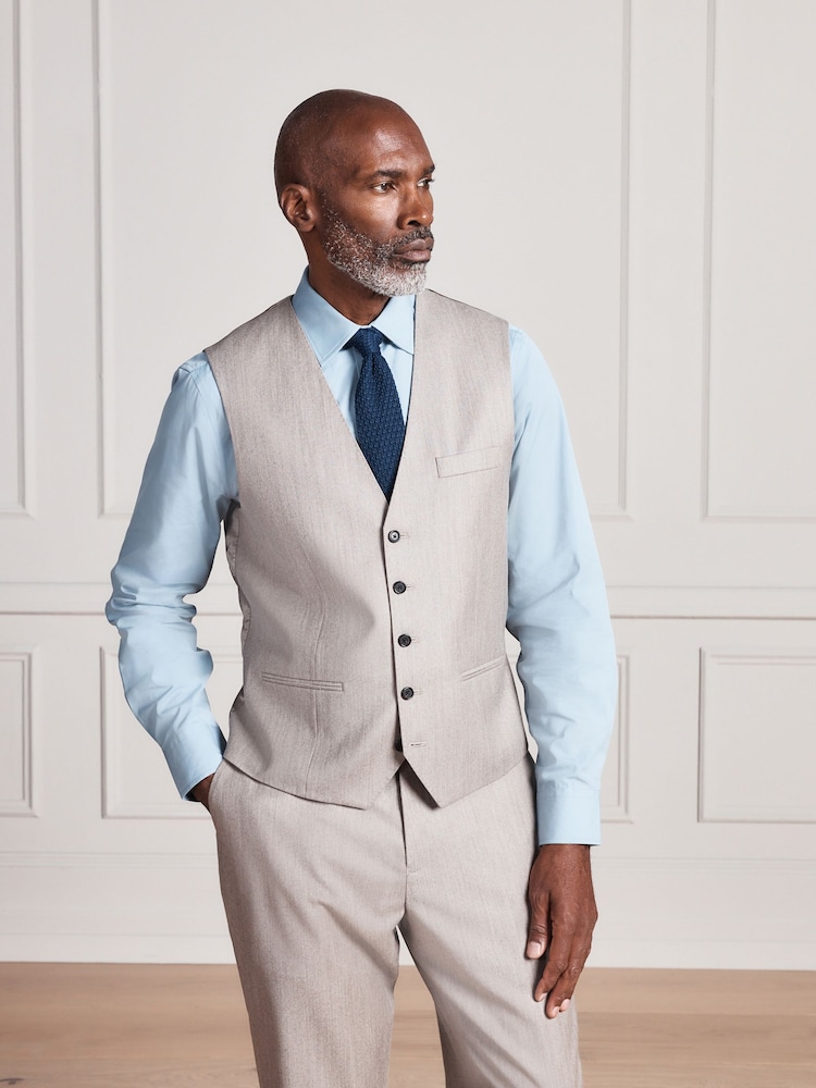 Neutral Signature Slim Fit Zignone Italian Wool Cashmere Flannel Suit Waistcoat - Image 1 of 4 Neutral Signature Slim Fit Zignone Italian Wool Cashmere Flannel Suit Waistcoat - Image 1 of 4