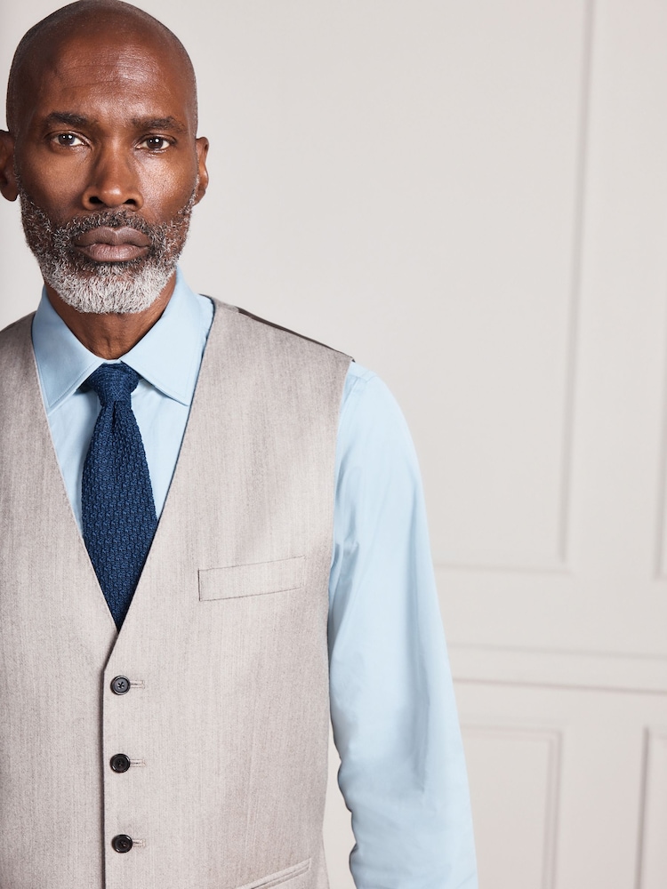 Neutral Signature Slim Fit Zignone Italian Wool Cashmere Flannel Suit Waistcoat - Image 4 of 4 Neutral Signature Slim Fit Zignone Italian Wool Cashmere Flannel Suit Waistcoat - Image 4 of 4