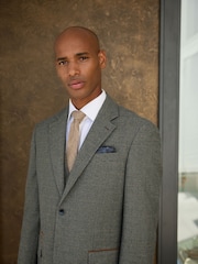 Green Regular Fit Nova Fides Italian Wool Blend Check Suit Jacket - Image 4 of 12