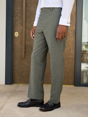 Green Regular Fit Nova Fides Italian Wool Blend Check Suit Trousers - Image 1 of 12