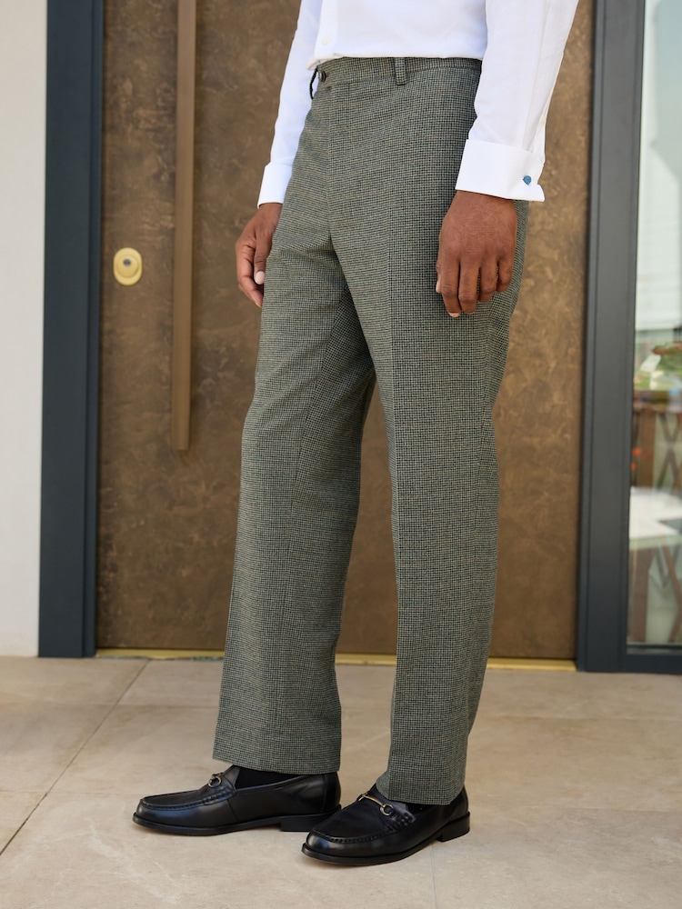 Green Regular Fit Nova Fides Italian Wool Blend Check Suit Trousers - Image 1 of 12