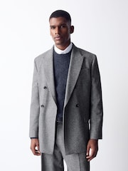 Charcoal Grey Double Breasted Loose Fit Boucle Suit Jacket - Image 1 of 7