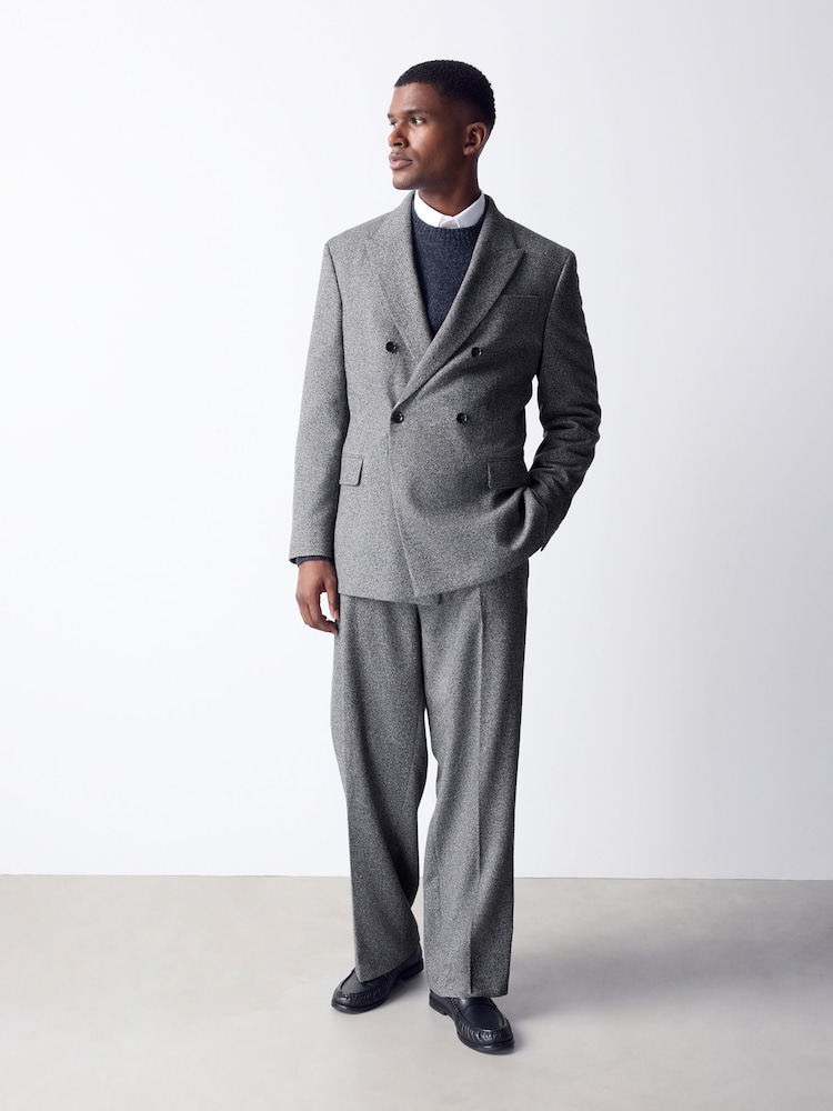 Charcoal Grey Double Breasted Loose Fit Boucle Suit Jacket - Image 2 of 7 Charcoal Grey Double Breasted Loose Fit Boucle Suit Jacket - Image 2 of 7