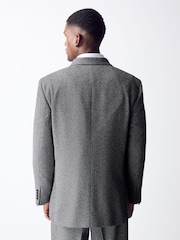Charcoal Grey Double Breasted Loose Fit Boucle Suit Jacket - Image 3 of 7