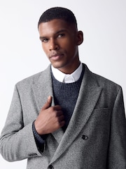 Charcoal Grey Double Breasted Loose Fit Boucle Suit Jacket - Image 4 of 7