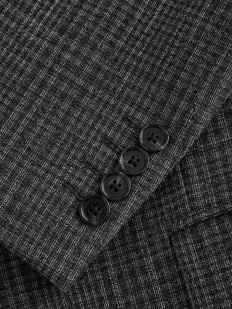 Charcoal Grey Slim Fit Check Boucle Texture Suit Jacket - Image 12 of 12 Charcoal Grey Slim Fit Check Boucle Texture Suit Jacket - Image 12 of 12