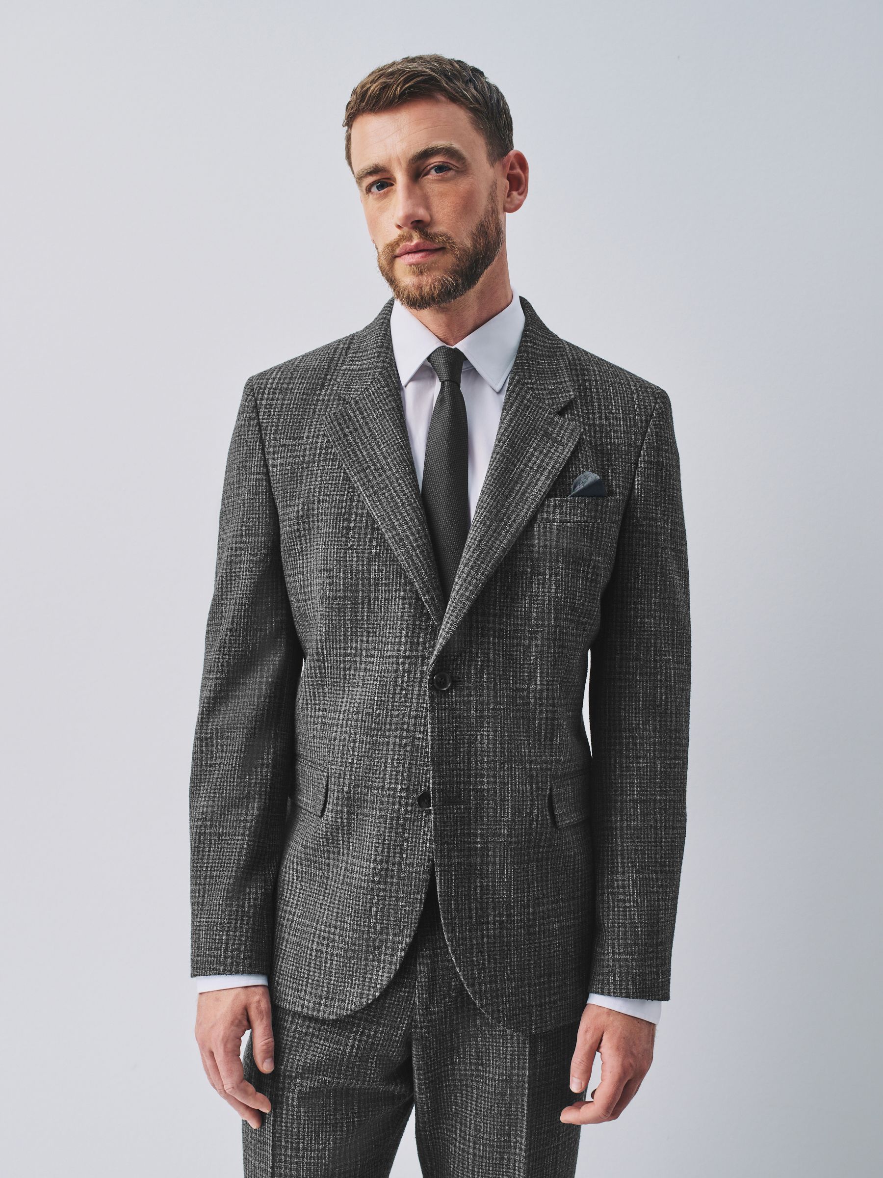 Buy Charcoal Grey Slim Fit Check Boucle Texture Suit Jacket from