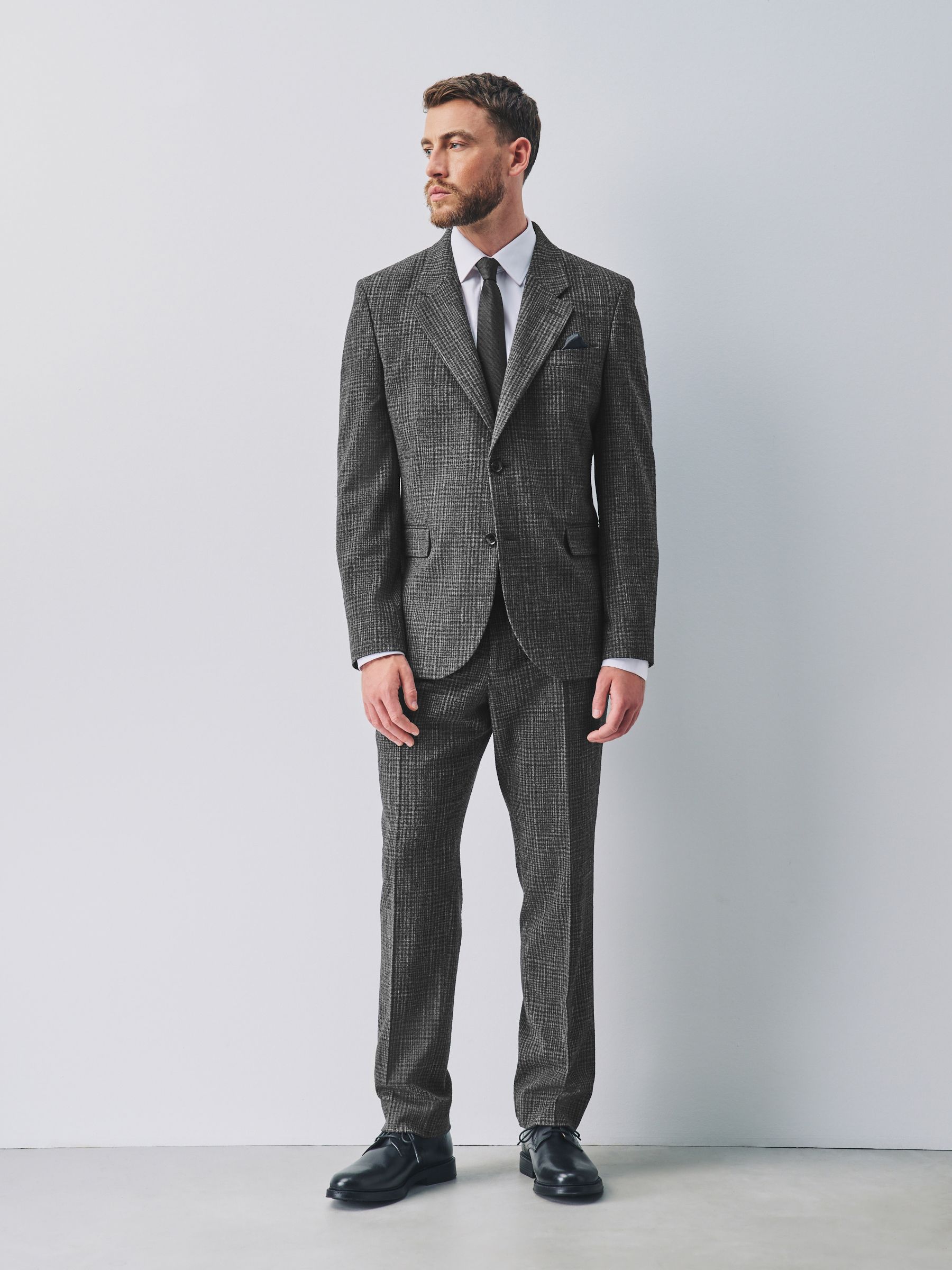 Buy Charcoal Grey Slim Fit Check Boucle Texture Suit Jacket from