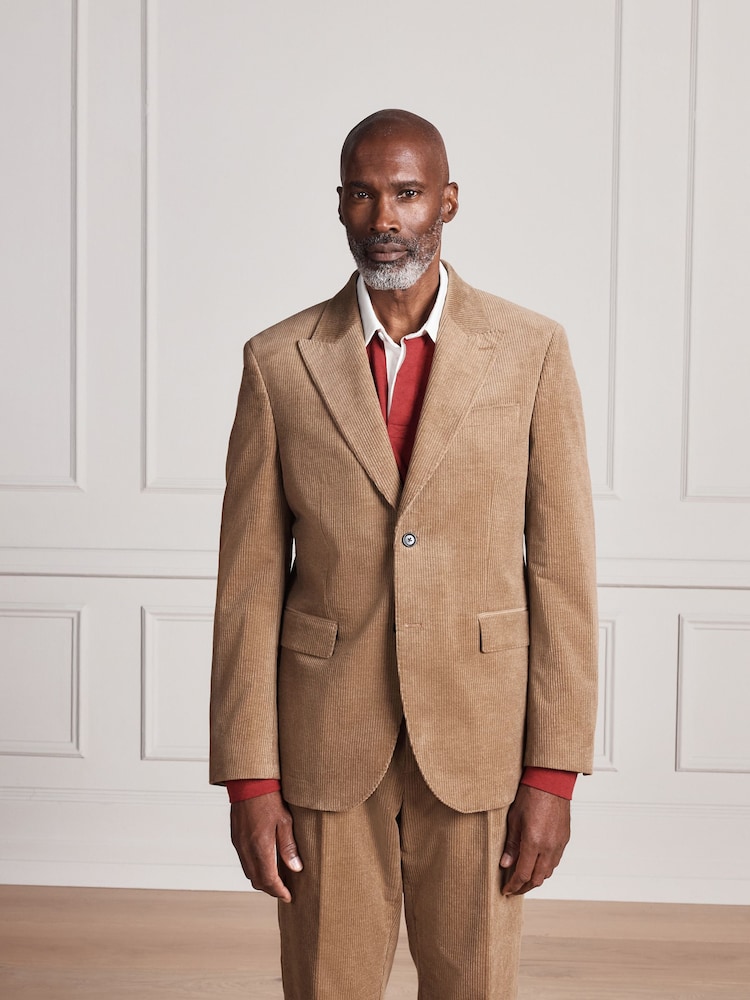 Tan Brown Signature Tailored Fit Pontoglio Italian Cashmere Blend Corduroy Suit Jacket - Image 2 of 5 Tan Brown Signature Tailored Fit Pontoglio Italian Cashmere Blend Corduroy Suit Jacket - Image 2 of 5