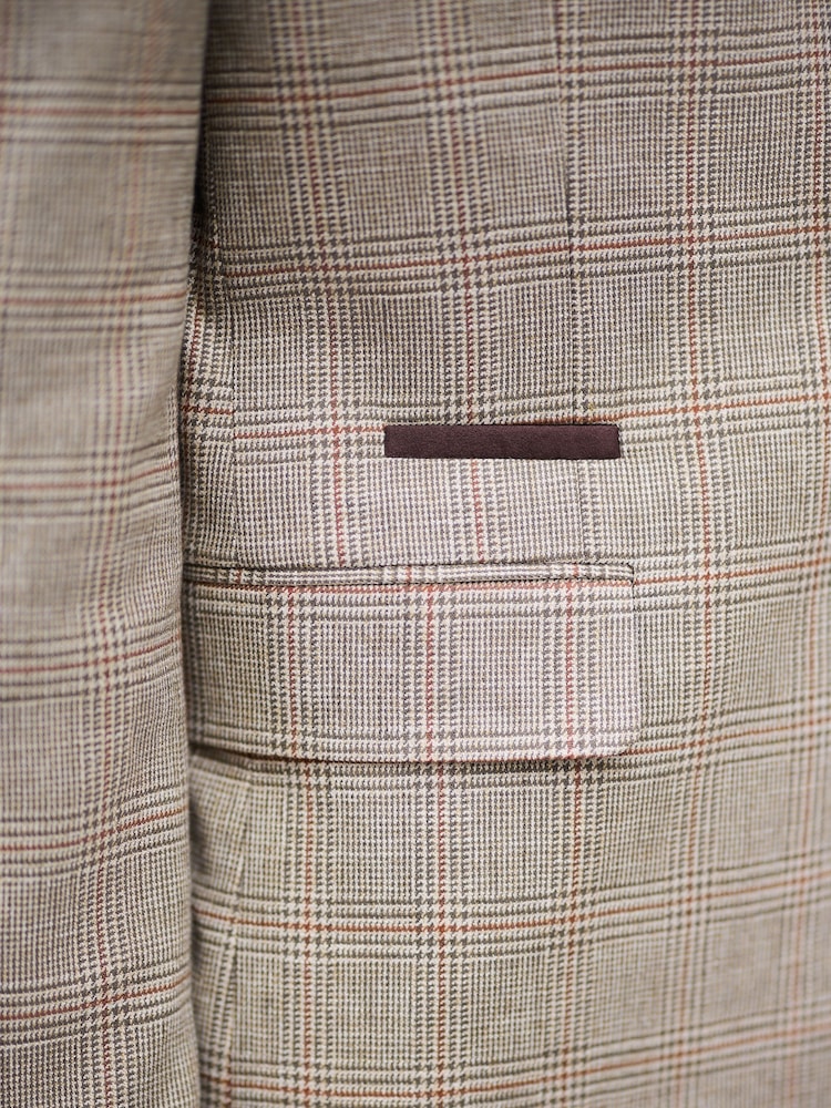 Tan Brown N. Premium Slim Fit Wool Blend Check Suit Jacket - Image 11 of 11 Tan Brown N. Premium Slim Fit Wool Blend Check Suit Jacket - Image 11 of 11