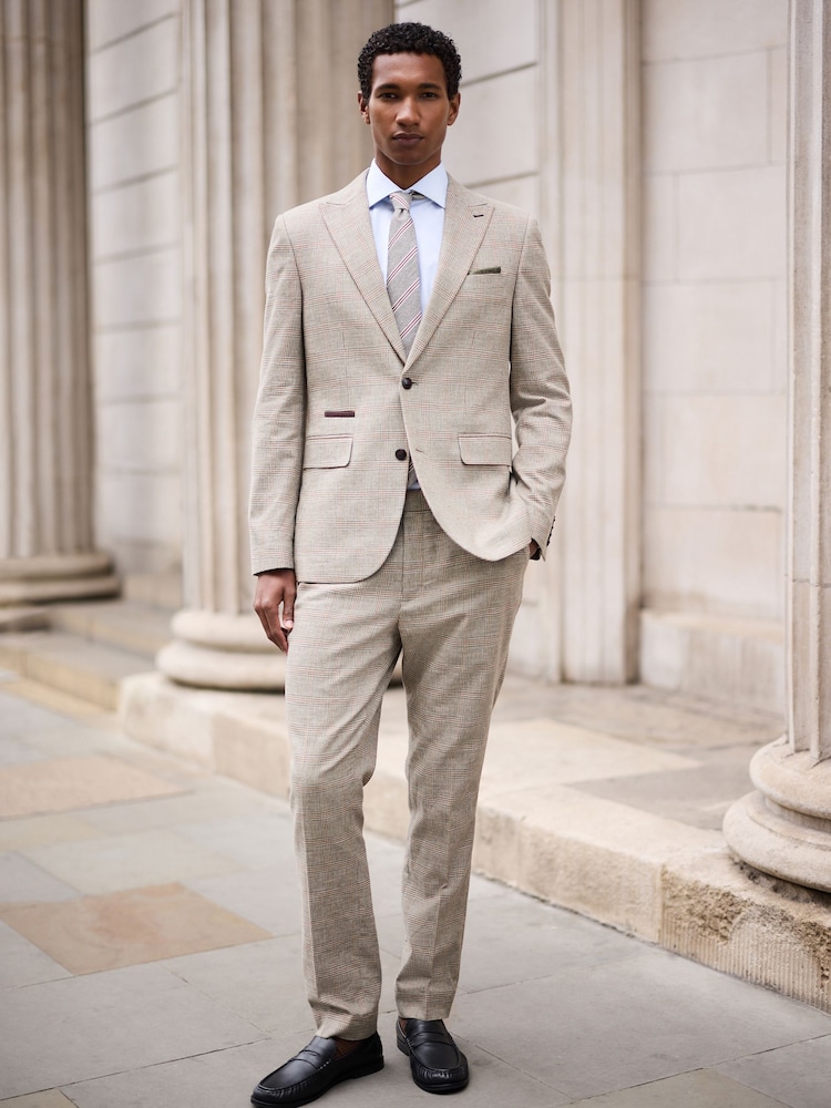 Tan Brown N. Premium Slim Fit Wool Blend Check Suit Jacket - Image 2 of 11 Tan Brown N. Premium Slim Fit Wool Blend Check Suit Jacket - Image 2 of 11