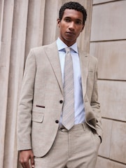Tan Brown N. Premium Slim Fit Wool Blend Check Suit Jacket - Image 6 of 11