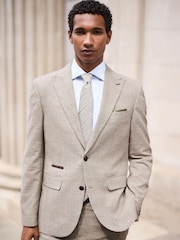 Tan Brown N. Premium Slim Fit Wool Blend Check Suit Jacket - Image 8 of 11