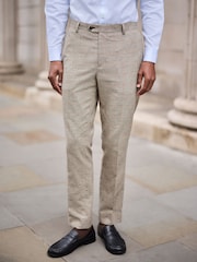 Tan Brown N. Premium Slim Fit Wool Blend Check Suit Trousers - Image 2 of 5