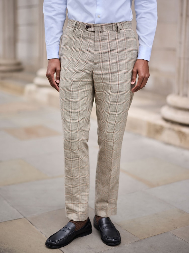 Tan Brown N. Premium Slim Fit Wool Blend Check Suit Trousers - Image 2 of 5