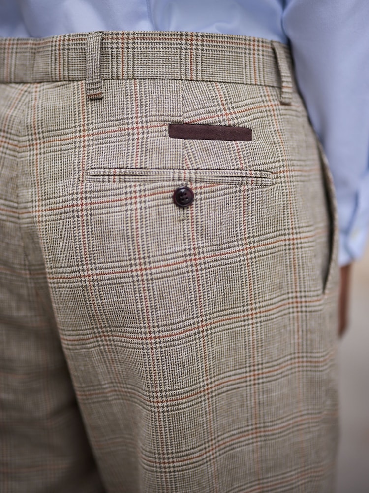 Tan Brown N. Premium Slim Fit Wool Blend Check Suit Trousers - Image 5 of 5