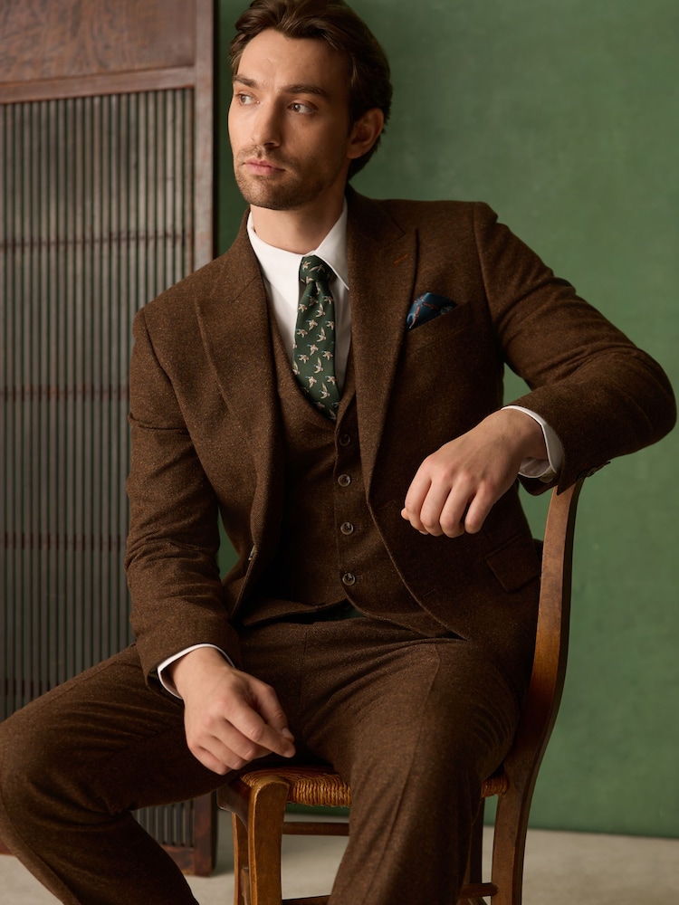 بني مائل للأحمر - Slim Fit Nova Fides Italian Wool Blend Trimmed Herringbone Suit Jacket - صورة 1 من 8 بني مائل للأحمر - Slim Fit Nova Fides Italian Wool Blend Trimmed Herringbone Suit Jacket - صورة 1 من 8