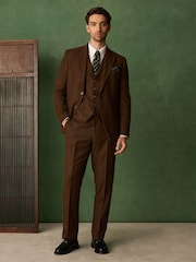 بني مائل للأحمر - Slim Fit Nova Fides Italian Wool Blend Trimmed Herringbone Suit Jacket - صورة 2 من 8