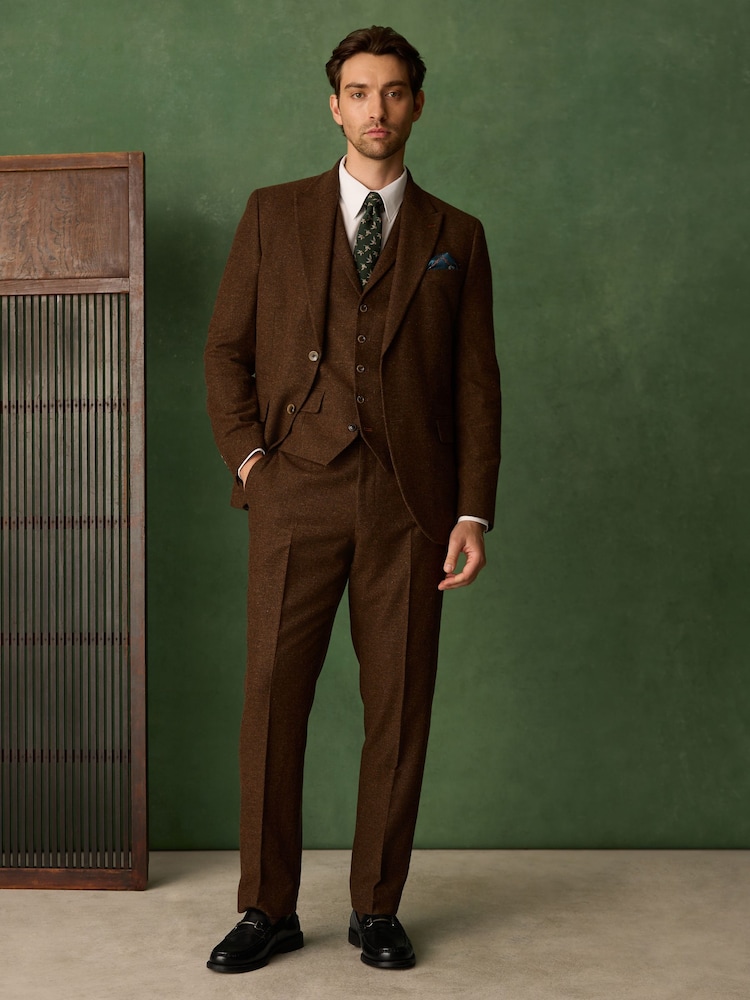 بني مائل للأحمر - Slim Fit Nova Fides Italian Wool Blend Trimmed Herringbone Suit Jacket - صورة 2 من 8 بني مائل للأحمر - Slim Fit Nova Fides Italian Wool Blend Trimmed Herringbone Suit Jacket - صورة 2 من 8
