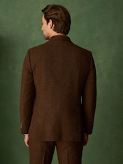 بني مائل للأحمر - Slim Fit Nova Fides Italian Wool Blend Trimmed Herringbone Suit Jacket - صورة 3 من 8