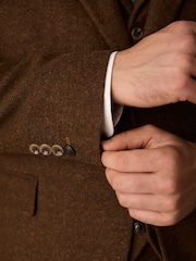 بني مائل للأحمر - Slim Fit Nova Fides Italian Wool Blend Trimmed Herringbone Suit Jacket - صورة 6 من 8