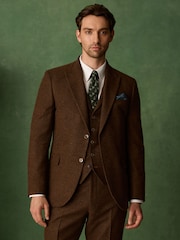 بني مائل للأحمر - Slim Fit Nova Fides Italian Wool Blend Trimmed Herringbone Suit Jacket - صورة 7 من 8