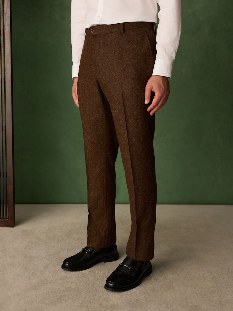 بني مائل للأحمر - Slim Fit Nova Fides Italian Wool Blend Trimmed Herringbone Suit Trousers - صورة 1 من 5 بني مائل للأحمر - Slim Fit Nova Fides Italian Wool Blend Trimmed Herringbone Suit Trousers - صورة 1 من 5