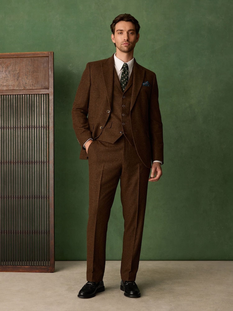 بني مائل للأحمر - Slim Fit Nova Fides Italian Wool Blend Trimmed Herringbone Suit Trousers - صورة 2 من 5 بني مائل للأحمر - Slim Fit Nova Fides Italian Wool Blend Trimmed Herringbone Suit Trousers - صورة 2 من 5