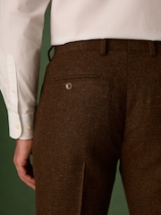 بني مائل للأحمر - Slim Fit Nova Fides Italian Wool Blend Trimmed Herringbone Suit Trousers - صورة 4 من 5