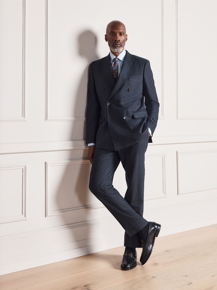 Navy Signature Double Breasted Tailored Fit Motionflex Stretch Tollegno Italian Wool Rich Textured Suit Jacket - Image 2 of 11 Navy Signature Double Breasted Tailored Fit Motionflex Stretch Tollegno Italian Wool Rich Textured Suit Jacket - Image 2 of 11