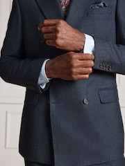 Navy Signature Double Breasted Tailored Fit Motionflex Stretch Tollegno Italian Wool Rich Textured Suit Jacket - Image 5 of 11
