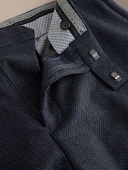 Navy Signature Tailored Fit Motionflex Stretch Tollegno Italian Wool Rich Textured Suit Trousers - Image 8 of 9
