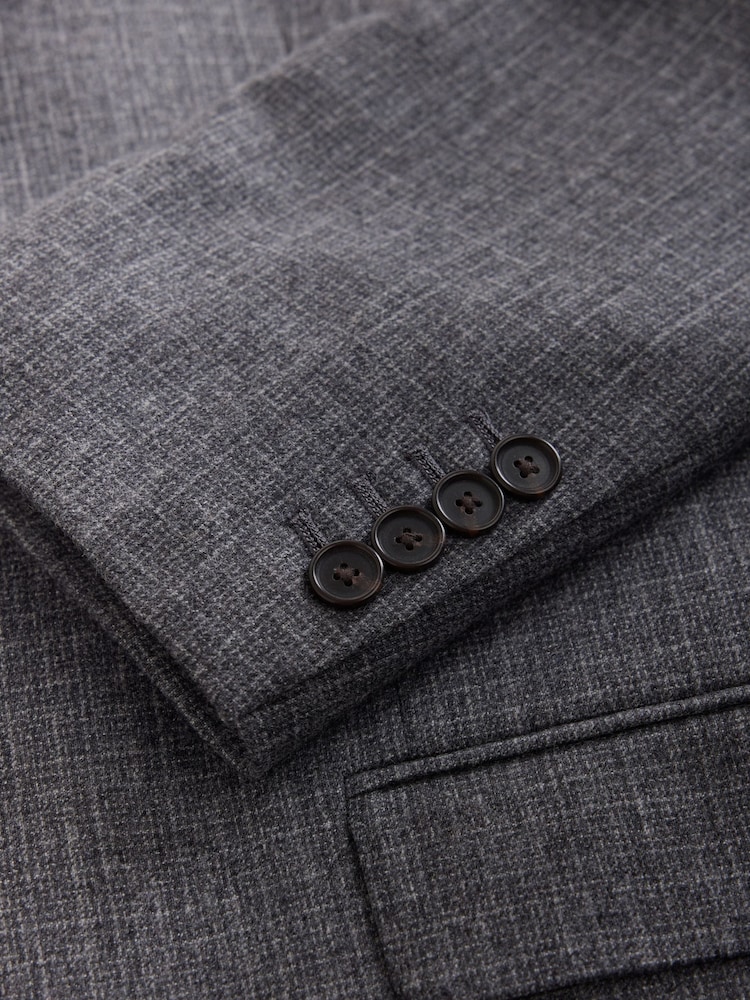 Grey Signature Regular Fit Tollegno Italian Wool Cashmere Blend Textured Suit Jacket - Image 11 of 11