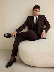 Burgundy Red Slim Fit Wool Blend Flannel Suit Jacket - Image 1 of 11