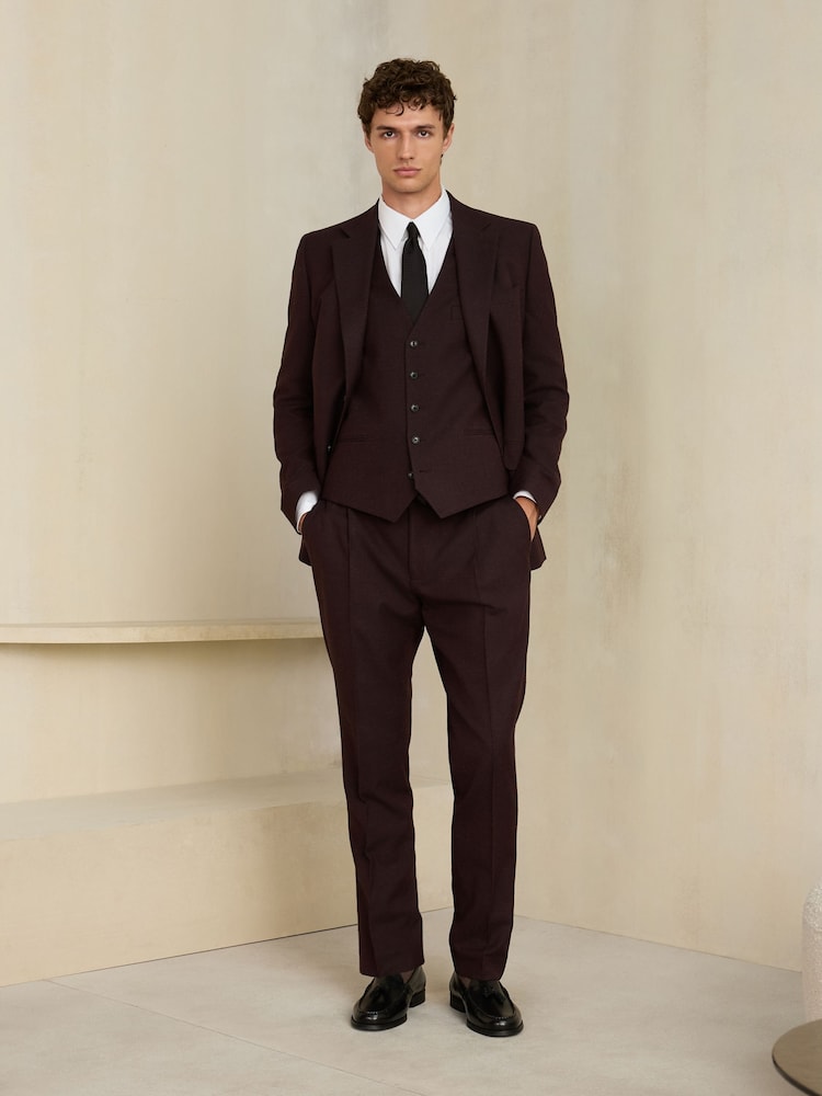 Burgundy Red Slim Fit Wool Blend Flannel Suit Jacket - Image 2 of 11 Burgundy Red Slim Fit Wool Blend Flannel Suit Jacket - Image 2 of 11