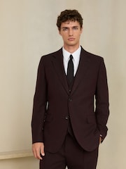 Burgundy Red Slim Fit Wool Blend Flannel Suit Jacket - Image 3 of 11