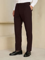 Burgundy Red Slim Fit Wool Blend Flannel Suit Trousers - Image 1 of 9