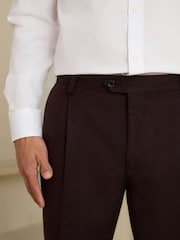 Burgundy Red Slim Fit Wool Blend Flannel Suit Trousers - Image 4 of 9