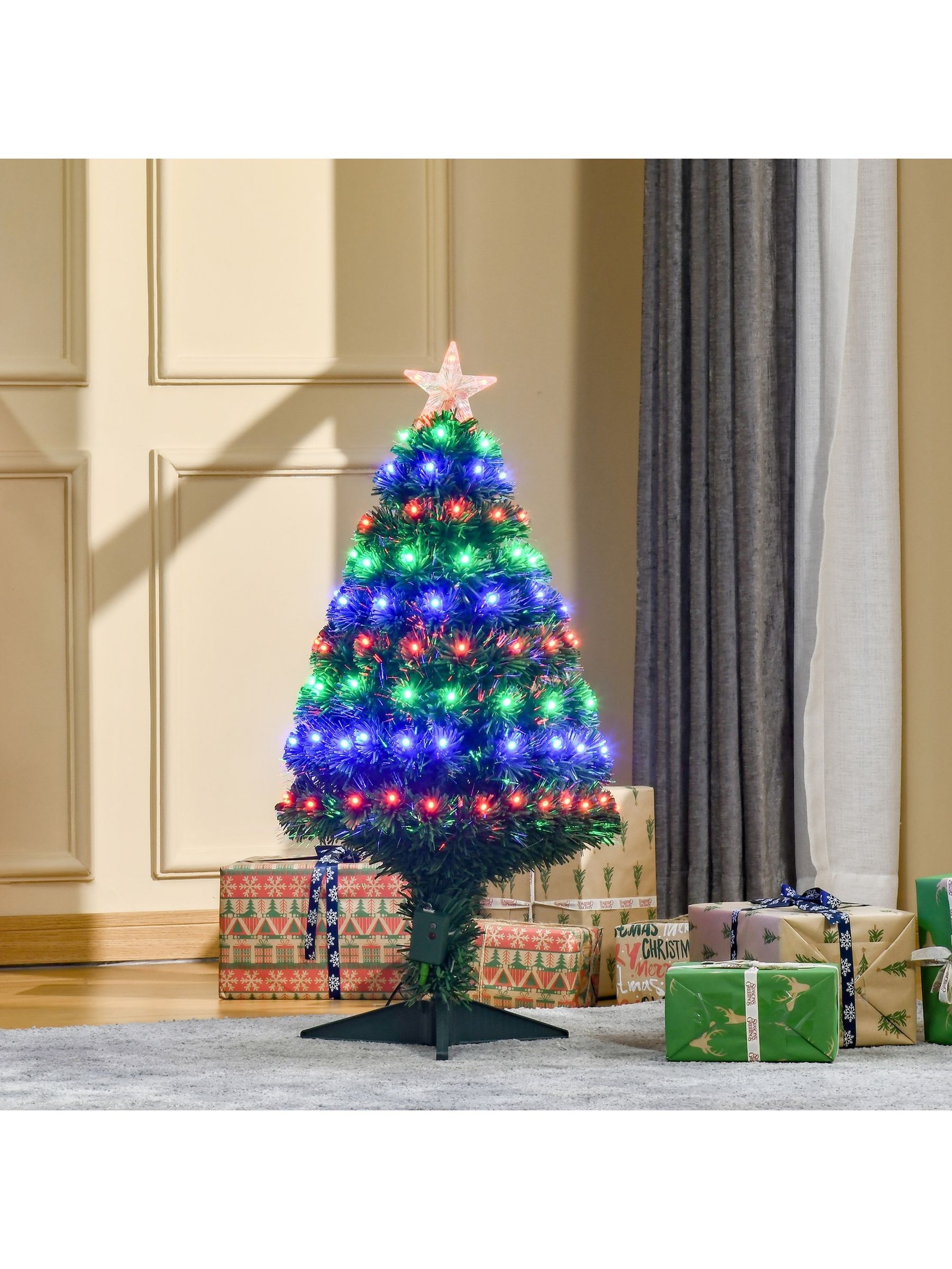Homcom Unisex Green Prelit Artificial Christmas Tree With Fiber Optic, Xmas Decoration In 3Ft - Image 8