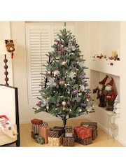 Homcom Green 6Ft Prelit Artificial Christmas Tree With Led Lights And Purple Ornaments - Image 1 of 6