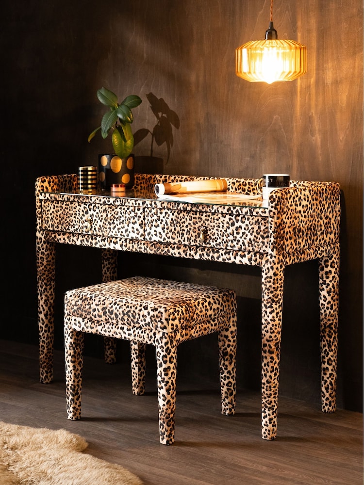Leopard Love Velvet Starlet Console Dressing Table and Stool - Image 1 of 10