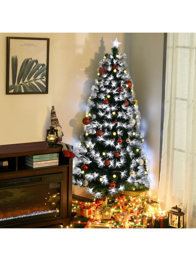 Homcom White/Green 6ft Light Prelit Artificial Christmas Tree With 230 LEDs and Sstar Topper - Image 1 of 6 Homcom White/Green 6ft Light Prelit Artificial Christmas Tree With 230 LEDs and Sstar Topper - Image 1 of 6