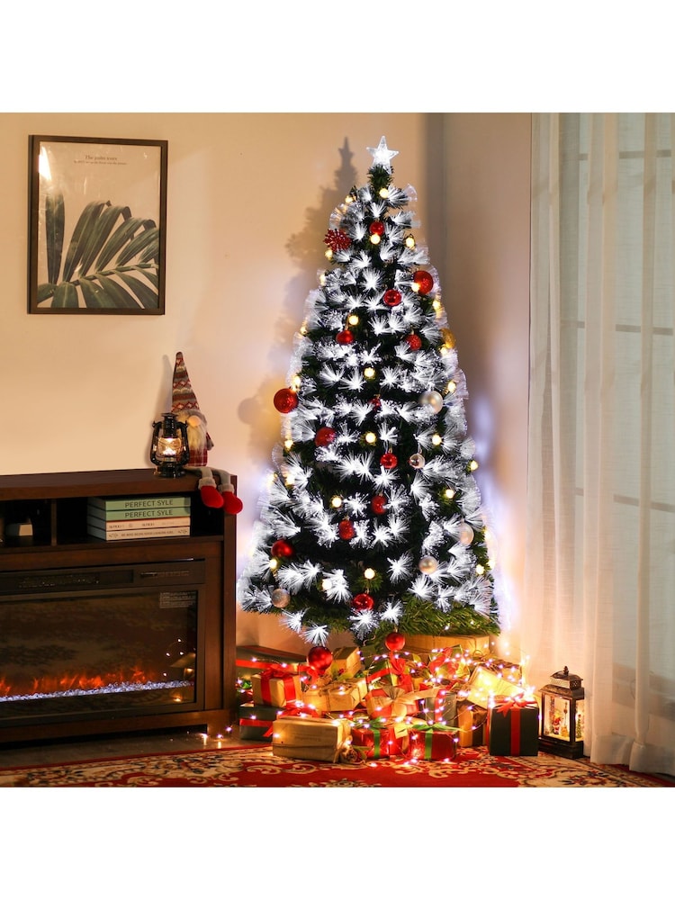 Homcom White/Green 6ft Light Prelit Artificial Christmas Tree With 230 LEDs and Sstar Topper - Image 2 of 6 Homcom White/Green 6ft Light Prelit Artificial Christmas Tree With 230 LEDs and Sstar Topper - Image 2 of 6