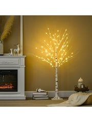 Homcom White 5ft Birch Christmas Tree With 72 Warm LED Lights - Image 1 of 6