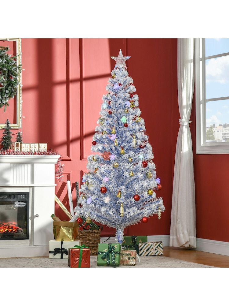 Homcom White/Blue 6ft Prelit Fibre Optic Artificial Christmas Tree With 26 Led Lights - Image 1 of 6