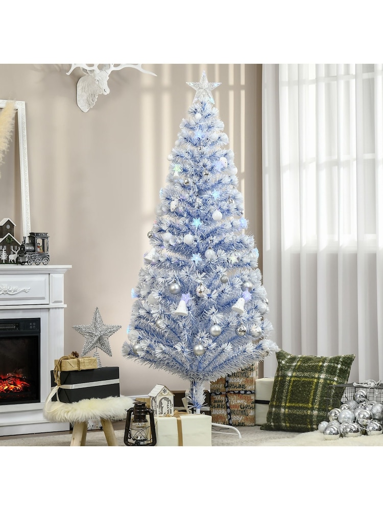 Homcom White/Blue 6ft Prelit Fibre Optic Artificial Christmas Tree With 26 Led Lights - Image 2 of 6