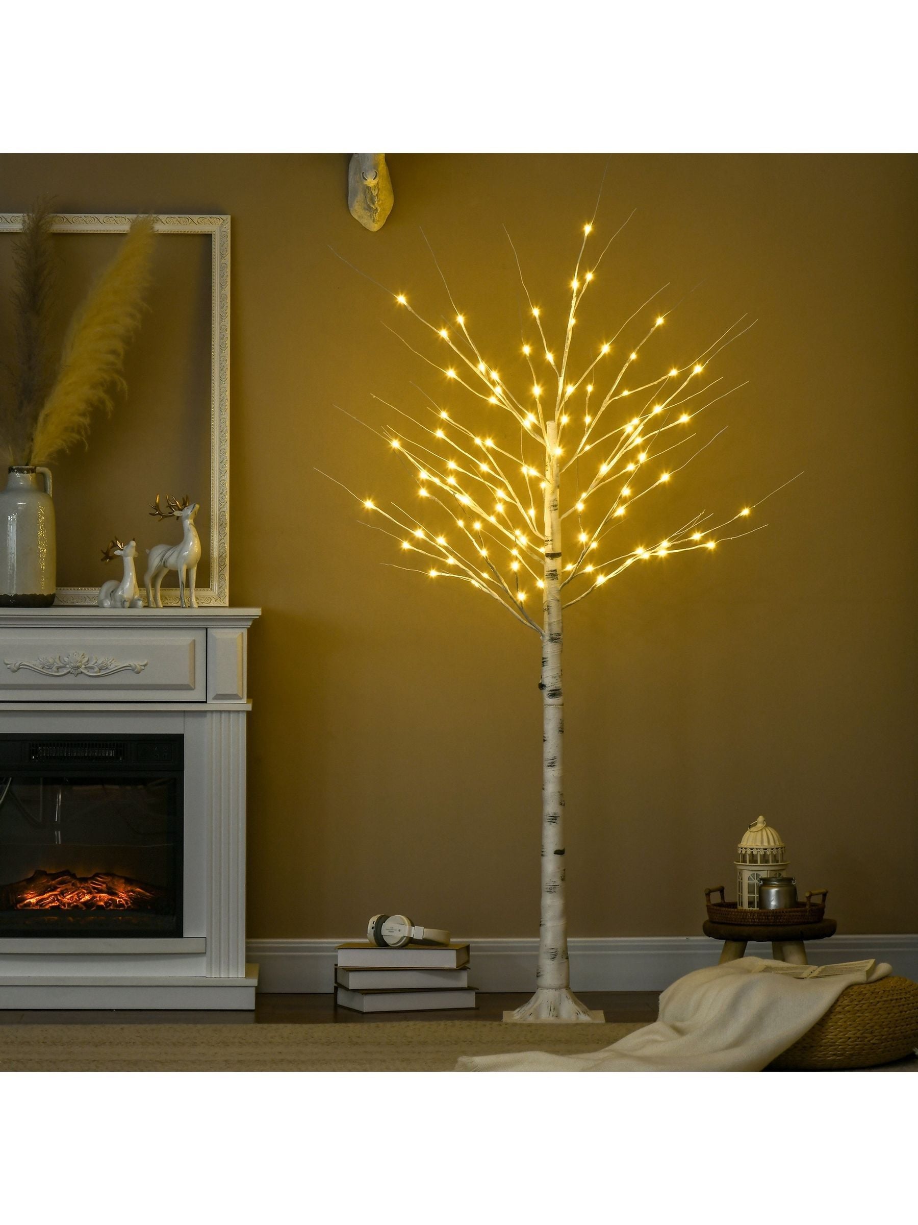 HOMCOM 6ft White Birch Artificial Tree - 96 Warm White LED Lights - Flexible Branches - Indoor/Outdoor Use - Image 7