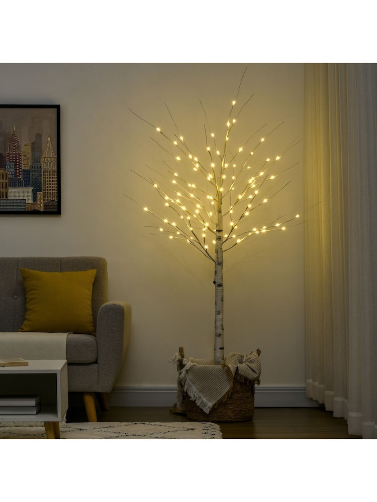 Homcom White 6ft Birch Christmas Tree With 96 Led Lights - Image 2 of 6