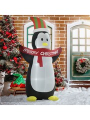 Homcom White 243Cm Inflatable Penguin Holding Merry Christmas Banner With Led Lights - Image 1 of 6